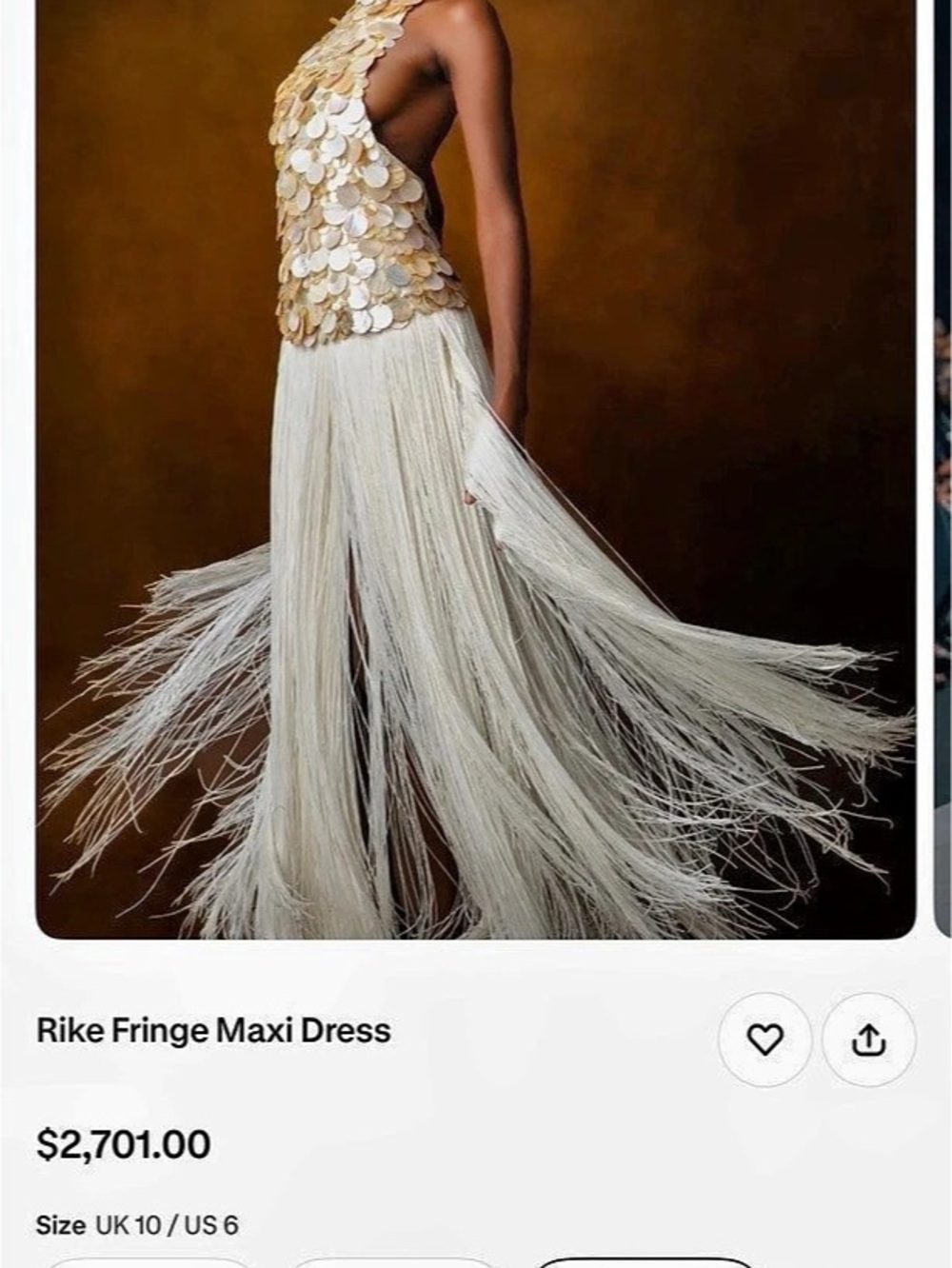 Kilentar Rike Fringe Maxi Dress White & Gold Size 6
